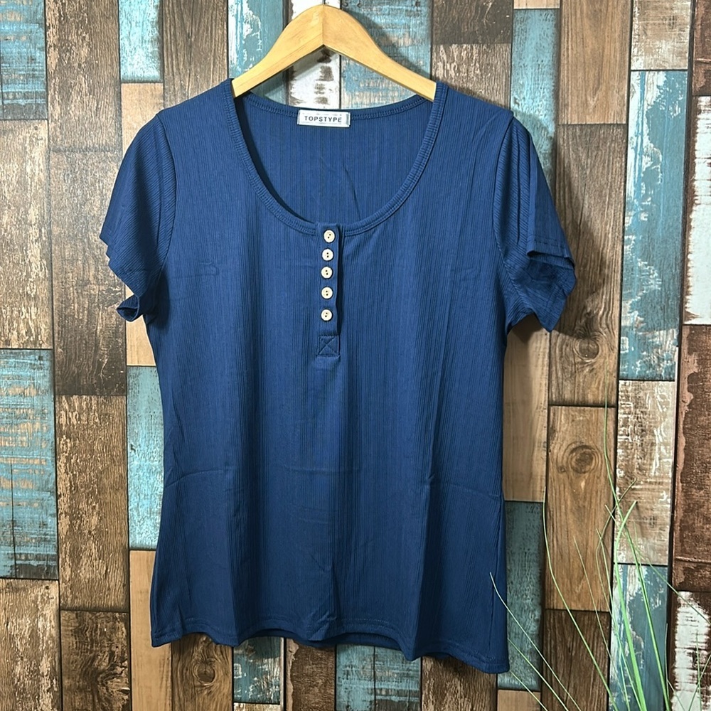 Topstype blue ribbed half button shirt